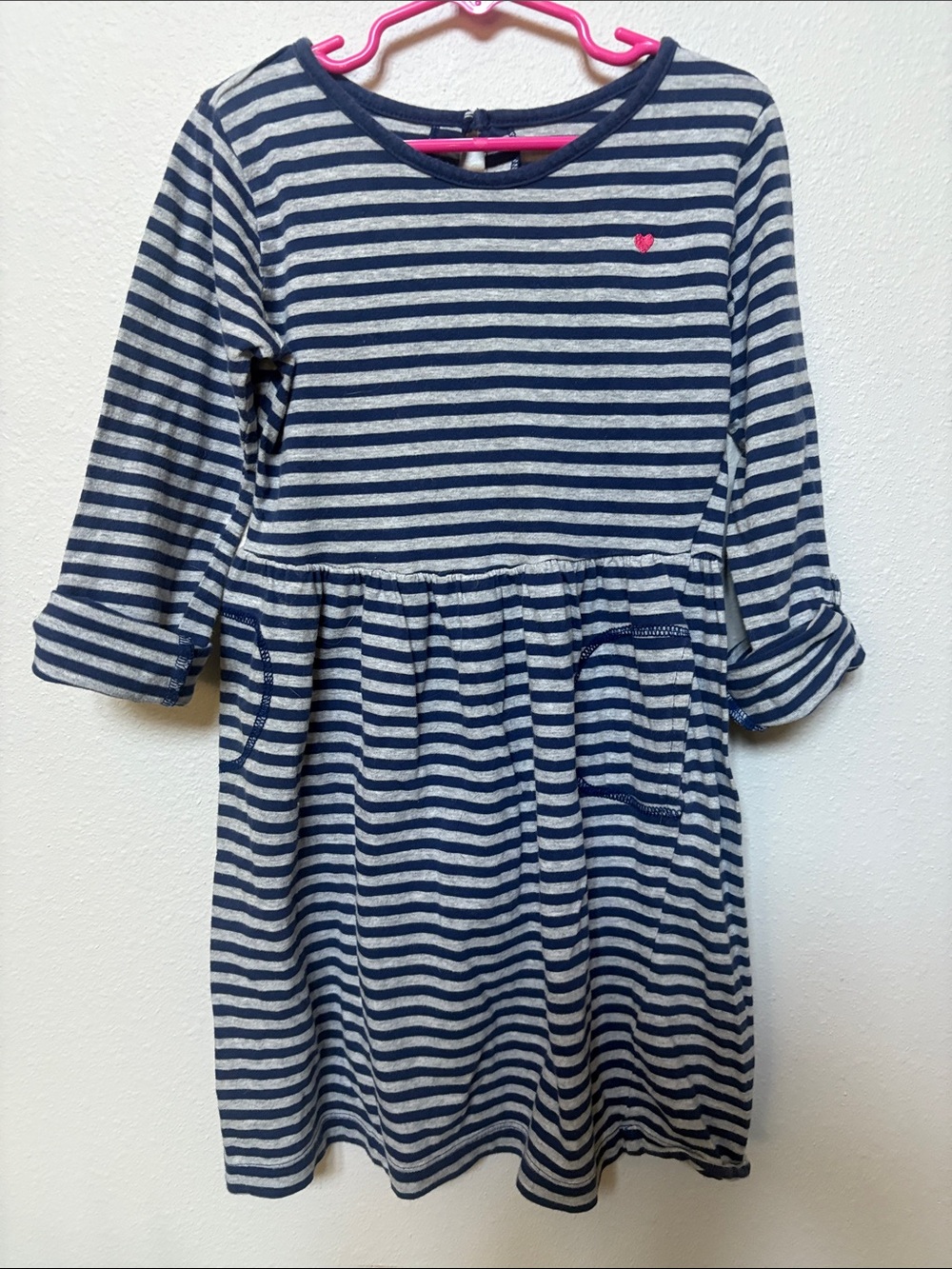 Carter's Navy & White Striped Knit Dress with Pink Heart